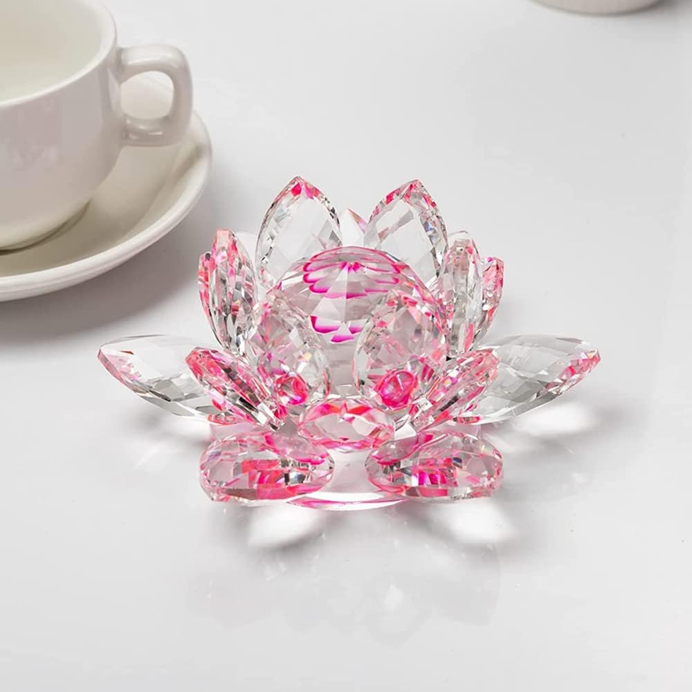 Clear Crystal Lotus, Sparkle Crystal Flower with Gift Box, Hue Reflection, Glittering, Peace, Purity, Good Fortune,Wisdom,Feng Shui Ornaments,Home Decor,Party,Photography (4.7"/12cm, Pink) - Image 3
