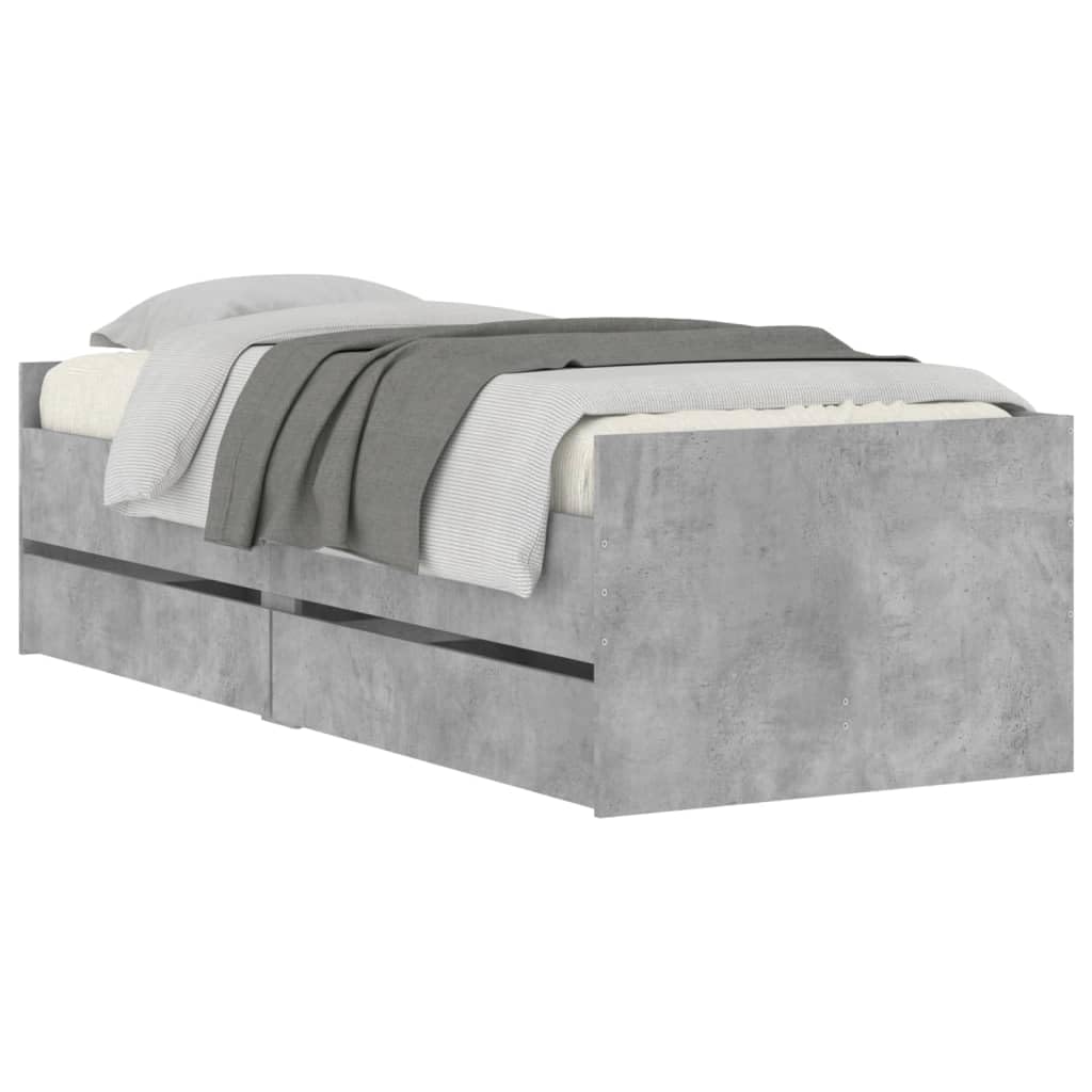 Vidaxl Bed Frame With Drawers, Bed Base For Single Bed, Mattress Foundation For Bedroom, Bedstead With Storage, Concrete Grey 90X190 Cm Single