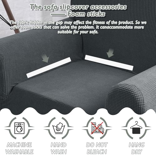 Teynewer High Stretch Sofa Covers 3 Seater Super Soft Stylish Couch Covers for Dogs Pets Cats Jacquard Spandex Non Slip Sofa Slipcover for Living Room Furniture Protector (3 Seater, Grey) - Image 5