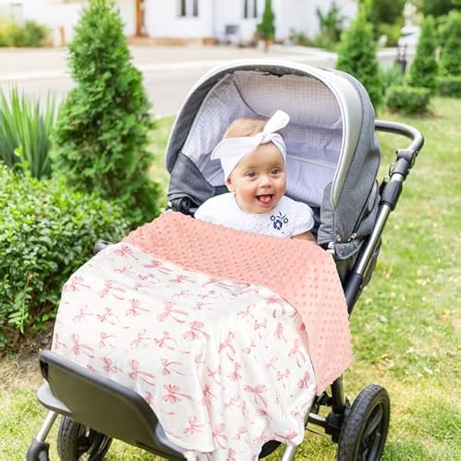 Baby Blankets for Girls, Toddler Newborn Blanket Double Layer with Dotted Backing Crib Receiving Blanket for Toddler Nursery Bed Blanket, Pink Bow, 30x40 Inches
