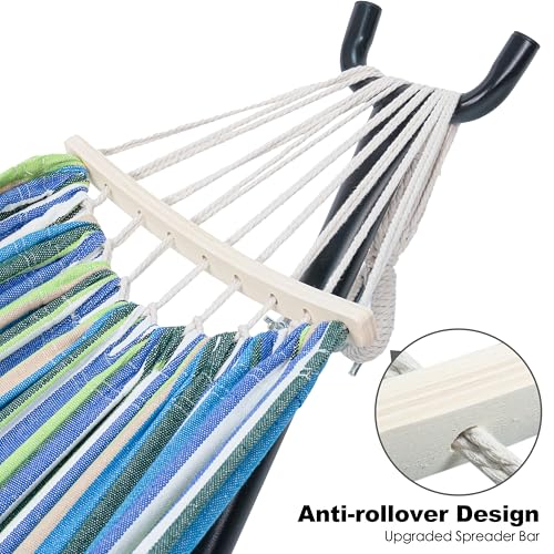 Image of GAFETE Double Hammocks with Stand for Outside, Max 600lbs, (Garden) | Upgraded Spreader Bar, 9FT Heavy Duty & Space Saving Stand, Easy Assemble, Convenient Side Pocket, Indoor & Outdoor, Patio