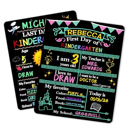 Lavagna con scritta "First and Last Day of School" per bambini, ragazze e ragazzi, con scritta "My 1st Day & Last Day Back to School" (lingua italiana non garantita)