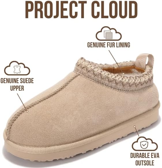 Project Cloud 100% Genuine Leather & Australian Shearling Slippers for Kids - Memory Foam Fuzzy & Non-Slip Fluffy Slippers Girls Footwear & Boys Footwear, Kids Unisex Shoes - Image 3