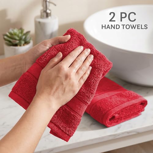 Image of Trident Towels for Hand, Indulgence Collection, 100% Cotton Towels for Men /Women, Premium Hand Towel Set, 600 GSM, 2 Pc Hand Towel, 40 cm x 60 cm - Blood Red