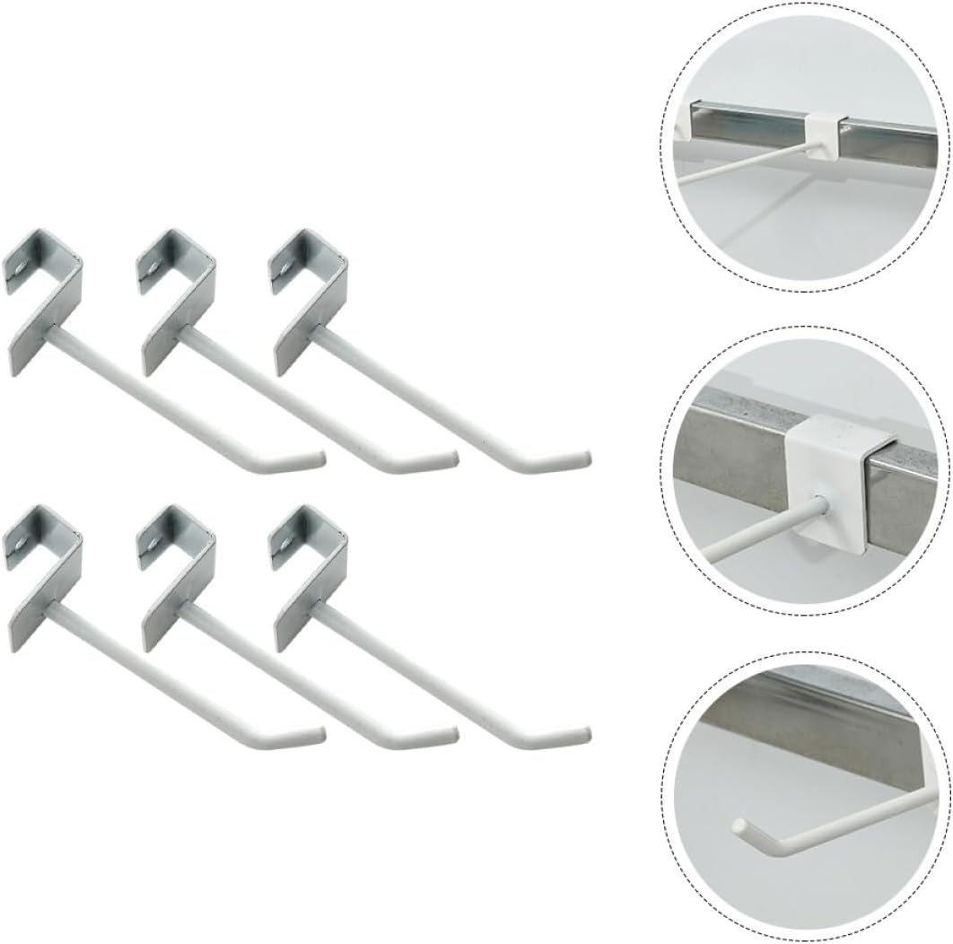 BESTYASH 6pcs White Supermarket Square Tube Display Hooks 5.7mm Thick Metal Shelf Commodity Rack Hooks 10cm Length for Retail Shelf Accessories