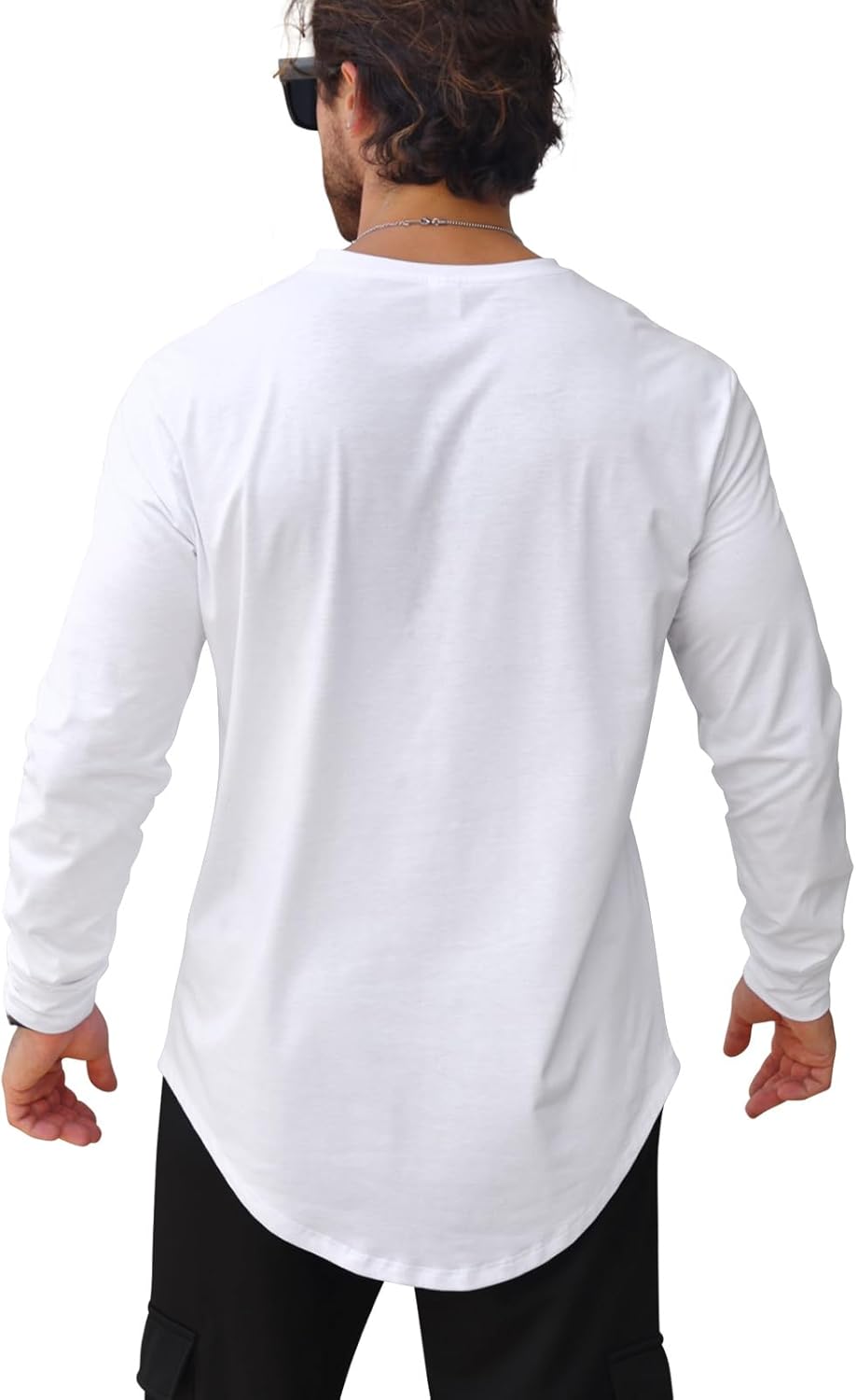 Mens T Shirts Casual Hipster Hip Hop Longline Crewneck Tee Shirts - Image 2