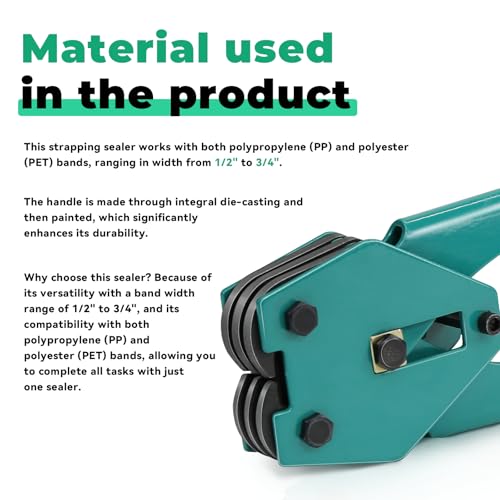 Image of Strapping Sealer /Crimper for 1 /2 inch-3 /4 inch Polypropylene (PP) Polyester Strapping Band Manual Banding Tool with 20.8 inch Extended Handle (Green)