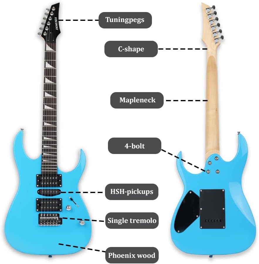 Electric guitar full size 24F single tremolo HSH pickups maple neck phoenix body 25.5inch scale length glossy blue 1V 1T 5ways toggle for starter beginner party show(YIBSD)