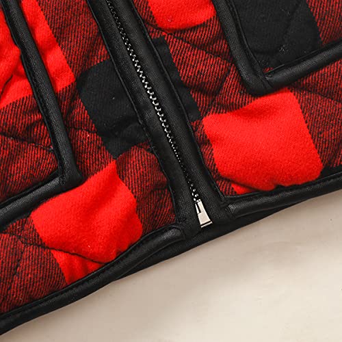 Xfglck Toddler Kids Baby Girls Vest Coat Plaid Zipper Jacket Christmas Outfits Sleeveless Fall Winter Outwear With Pocket (Red, 5-6 Years) #TOP6