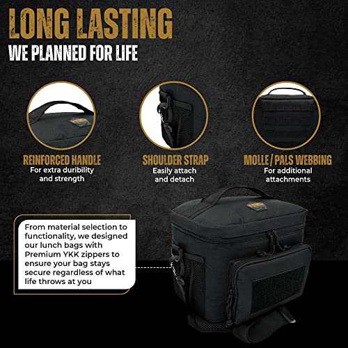 Hsd 10Mm Thick Insulated Adult Lunch Bag - Leak Proof For Hot & Cold Temperature - Tactical Style Easy To Clean, Durable & Water-Resistant - Sturdy Handle, Shoulder Strap, & Pockets - Men & Women #TOP4