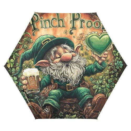 JUNZAN St.Patrick's Gnome Green Shamrocks Travel Umbrellas 39 Inch Heavy Duty Automatic Open Close Umbrella For Boys for Men Outdoor Defence Accessories