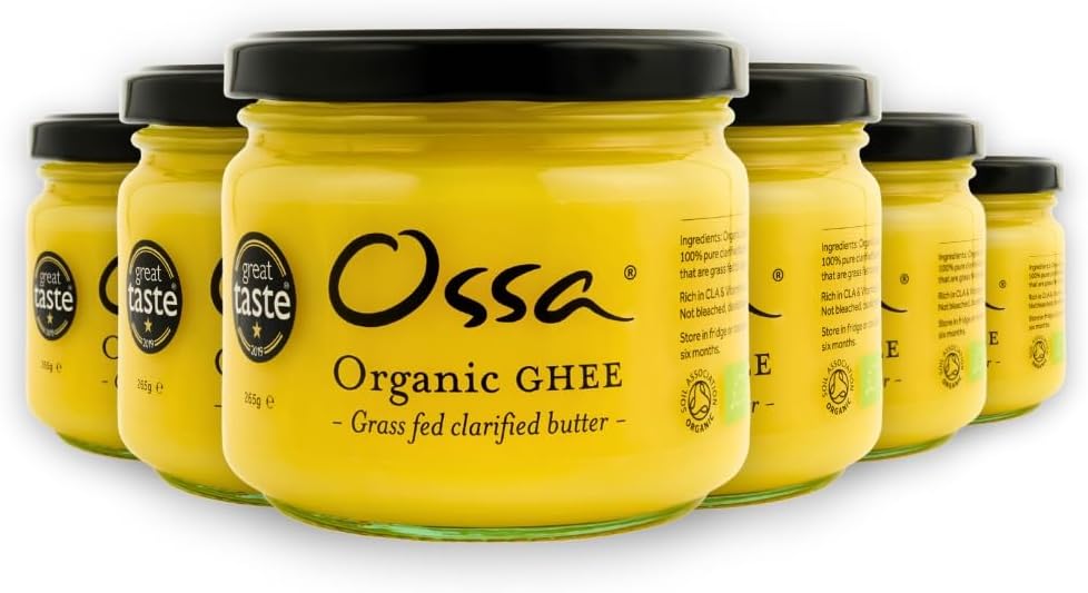 Organic Ghee – Traditional Clarified Butter from British Grass-Fed Cows | Keto, Paleo & Whole30 Friendly | Lactose-Free, Organic Cooking Fat | 265g Jars (Pack of 6)