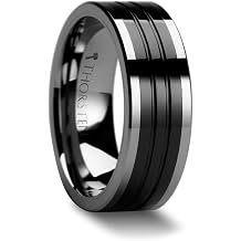 Thorsten Edinburgh Tungsten Wedding Band Ring - Black Ceramic Grooves
