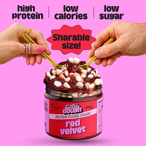 Image of Twisted Dough Protein Cookie Dough, Red Velvet Flavor, 2 Pack, 100g Protein, Healthy Snacks, Gluten Free Edible Cookie Snack, High Protein Low Carb & Low Sugar Dessert for Kids & Adults, Keto Friendly