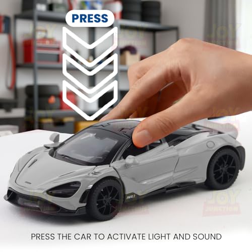 Image of JOY JUNCTION Limited Edition 1:32 Scale Metal Pull Back Toy car with Openable Doors, Light & Engine Sound - Realistic Collectible for Boys Kids 3+ Years & Above (McLaran 765LT JJ333 Grey)