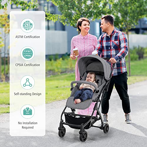 Baby Joy Lightweight Baby Stroller, Compact Travel Stroller For Airplane, Easy One-Hand Fold, High Landscape Infant Toddler Stroller With Adjustable Canopy/Backrest/Footrest, Storage Basket (Gray) #TOP7
