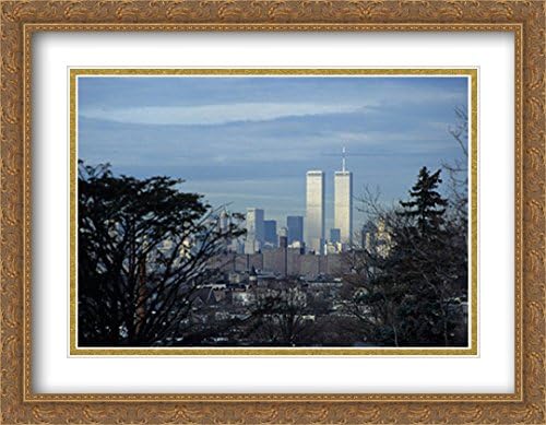New York City Twin Towers Skyline 2x Matted 36x28 Large Gold Ornate Framed Art Print by The Cityscape Art Print Series
