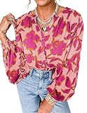 PRETTYGARDEN Women's Floral Button Down Blouse 2026 Fall Fashion Dressy Casual Long Sleeve Shirts Spring Top Boho Clothes (Pink,Large)