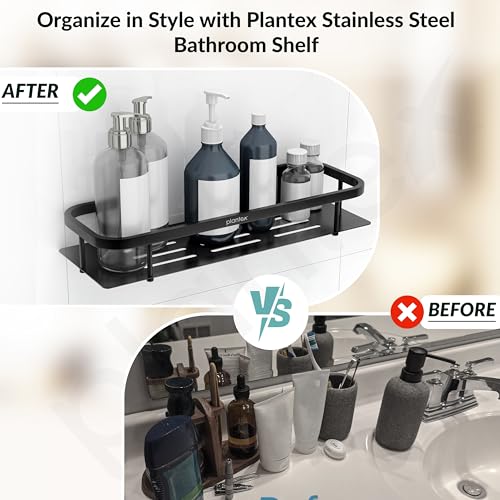 Image of Plantex 304 Stainless Steel Bathroom Shelf /Wall Mounted Shelf for Bathroom /Kitchen Wall Shelf /Washroom Accessories Set- Pack of 2 (15X5 Inches-Black Finish)