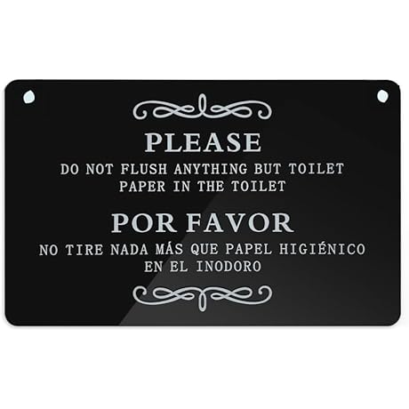 Don't Throw Paper in Toilet Sign, Bathroom Sign (Black)