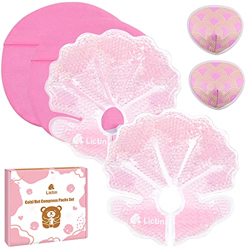 Lictin Breast Hot/Cold Compress Packs, 2PCS Breast Therapy Packs, Breast Gel Pads with Nursing Pads and Cloth Cover