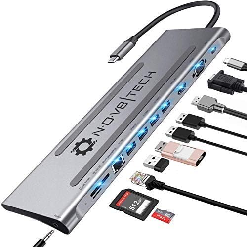 USB C Docking Station 11-in-1 for MacBook Pro Air 2020 & Type C Laptops, 4K HDMI & VGA Triple Display Screen, Gigabit Ethernet, SD/Micro SD Reader, 100W USB-C Power Delivery, 4X USB 3.0, Audio/Mic