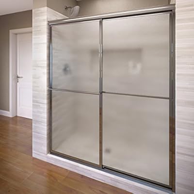 Basco Deluxe Shower Door Framed Obscure Glass Sliding Door, Silver