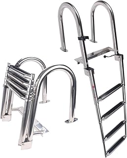 Stainless Steel in-Board 4-Steps Ladder Welded Reinforce Folding Docking Ladder, Folding Telescoping Rear Entry