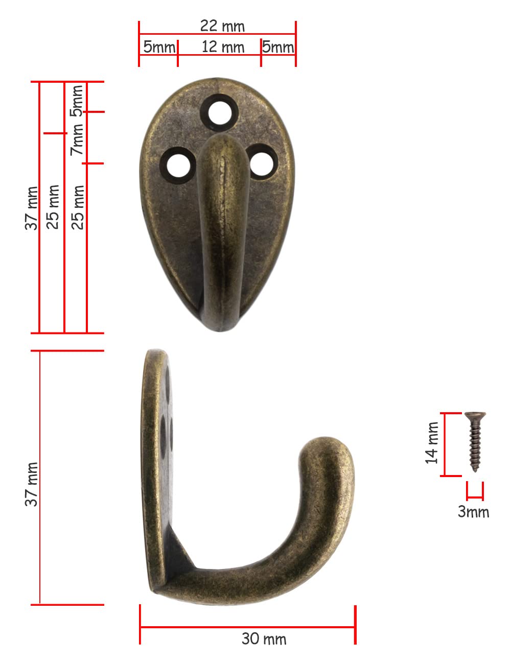 Ganci Ferro Classici Ganci Appendiabiti Fuxxer Set 6 Pezzi | Bronzo Antico | Per Porte, Armadi, Cucina | Con Viti Ganci In Bronzo Vintage - 12