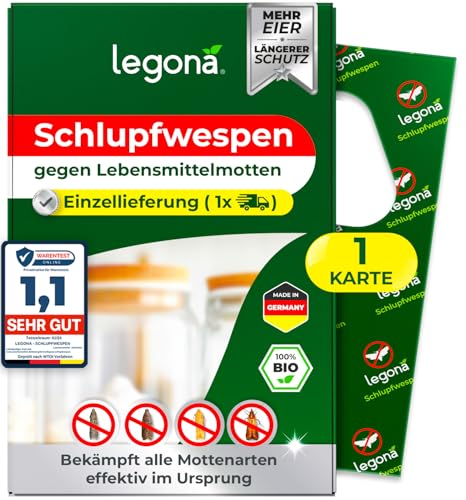 Preisvergleich Produktbild Legona® Schlupfwespen gegen Lebensmittelmotten / 1 Karte à 1 Lieferung / Effektive Bekämpfung von Lebensmittel Motten / Alternativer Mottenschutz zu Mottenfalle Lebensmittel, Mottenspray