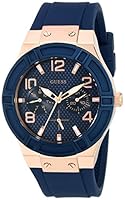 GUESS Women's Rigor Stainless Steel Japanese Quartz Watch with Silicone Strap, Blue, 24 (Model: U0571L1)