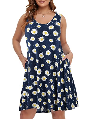 Image of BELAROI Women Plus Size Sundress Summer Casual Sleeveless Tshirt Dress Tie Dye Swing Tank Dresses with Pockets Beach Cover up