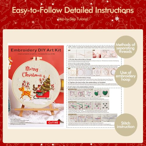Image of wtisan Christmas Embroidery Kit, Cross Stitch Kits for Beginners, Needlepoint with All Tools & Instructions, Stamped Hand Embroidery Starter Kit for Holiday Crafts & Xmas Home Decor, W15