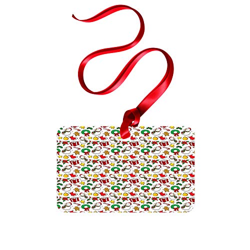Ambesonne Christmas Flat Ornament, Celebration Of Xmas Garland Candy Cane Snowman Mistletoe Tree Ornaments, Rectangle Aluminum Semi Gloss Hanging Decor Tree Decoration, 2" X 3", Multicolor #TOP11