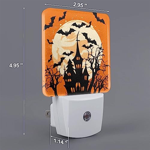Image of Halloween House Night Moon LED Plug-in Night Lamp 2 Piece Set, Auto Sensor Nightlights Set of 2 for Bedroom Bathroom Decorations