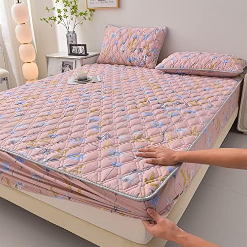 Bedding Fitted Sheet Deep Pocket single,Thicken Quilted Mattress Cover Topper, Quilted Bed Sheet Mattress Bedroom For Boys And Girls flower branch 100 * 200cm 1PCS