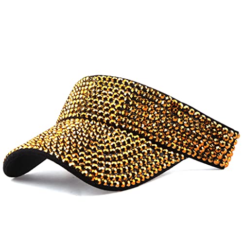 Image of Gudessly Shiny Rhinestones Sport Sun Visor Adjustable Summer Cap Visor Caps for Women Men