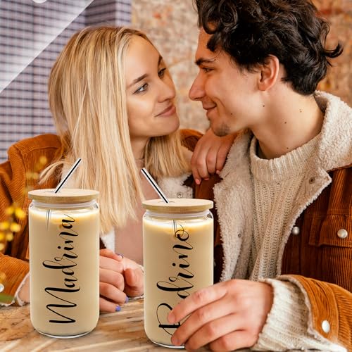 WOFIROY 11 Pcs Godparents Proposal Gift, Will You Be My Godparents from Godchild with 16 Oz Madrina Padrino Glass Cup, Pen, Keychain, Greeting Card, Baptism, Christmas Gift for Godparents by WOFIROY - Used condition - Image 4