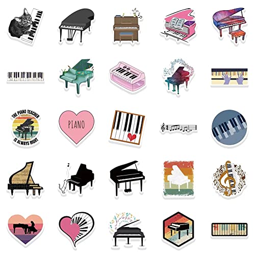 Piano Stickers |50 Pcs Piano Music Waterproof Vinyl Decals For Water Bottles Bicycle Laptop Refrigerator Luggage Computer Mobile Phone Skateboard Bike Décor #TOP3