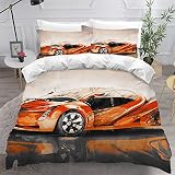 KAVITO Housse de Couette 200x200 Enfant Voiture De Sport 3D Motif Dessin Animé Parure de Lit 2 Personne avec Fermeture Éclair Doux Microfibre 3 pièces Literie et 2 Taie d'oreiller 50x75
