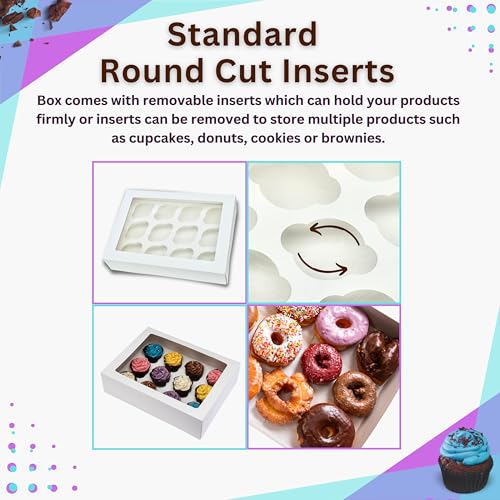 PACK N TRADE 25 Pcs cupcake boxes 12 hole - Removable Inserts Deep cake boxes for cupcakes – White cup cake boxes (33 x 24.2 x 7.5 cm) with Clear Window - Ideal for Muffins, Cupcakes - 5