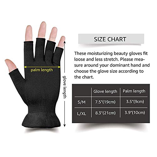 Mig4U Fingerless Moisturizing Gloves, Half Finger Touchscreen Beauty Glove For Eczema, Spa, Dry Hands, Skin Treatment, Summer Sun Uv Protection (S/M, Black-1Pair) #TOP6