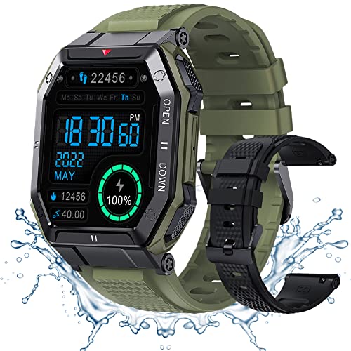 PODOEIL Military Smart Watches for Men with Text and Call, Smart Watch for Android iPhone iOS Compatible Smartwatch for Men with Heart Rate Sleep Monitor, 1.85" Outdoor Sports Rugged Fitness Watch