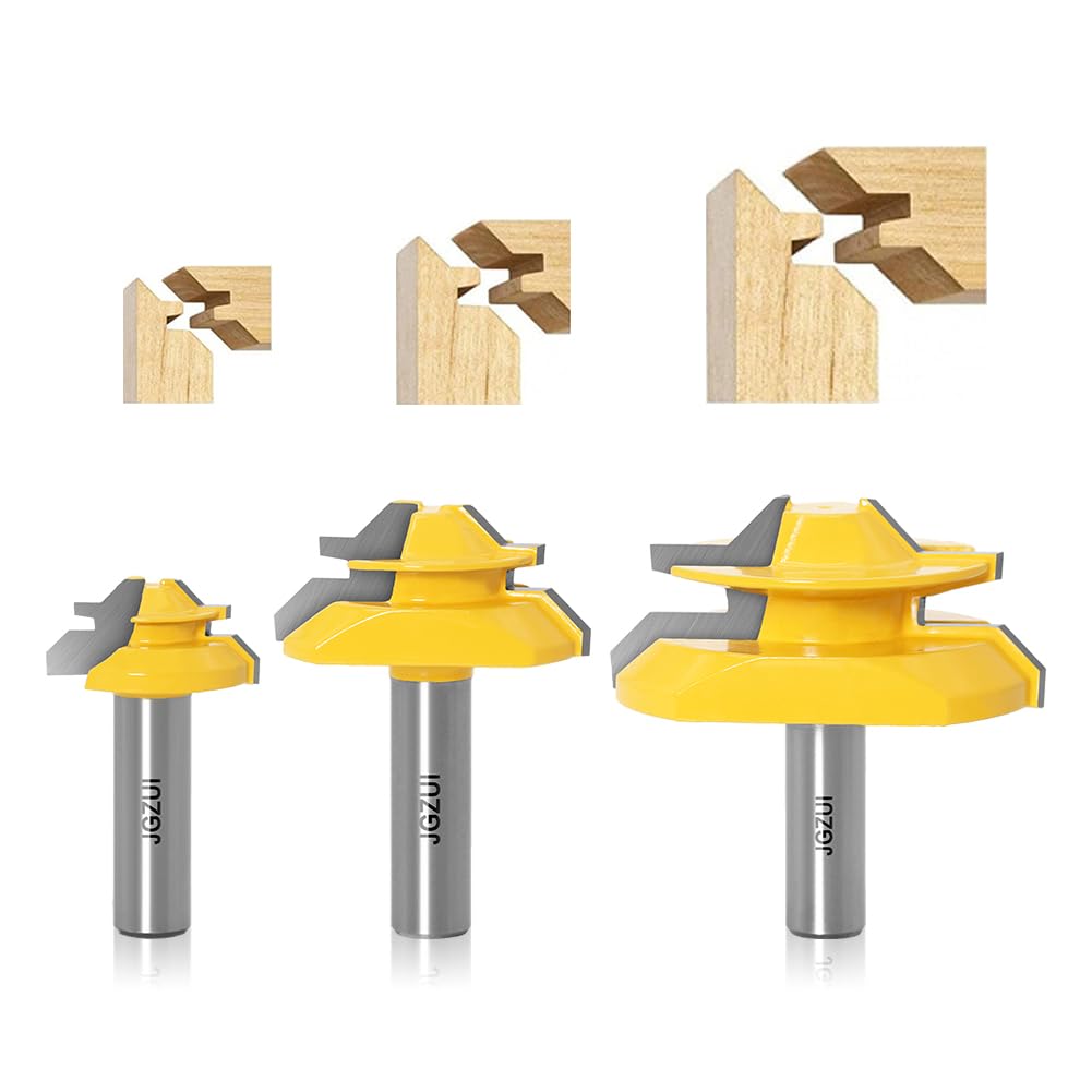 45 Degree Lock Miter Router Bit 3Pcs Sets 1/2 Inch Shank.Woodworking Tools Joint Router Bits，Wood Milling Cutter Glue Joint Tools Set (1/2inch Shank, 3 Bit Set)