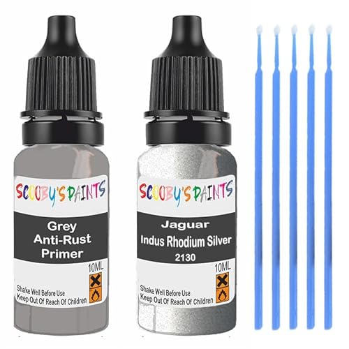 Scoobys Paints Back In The Mix Silver/Grey Touch Up Paint For Jaguar Indus Rhodium 2130 Scratch Stone Chip Repair With Primer