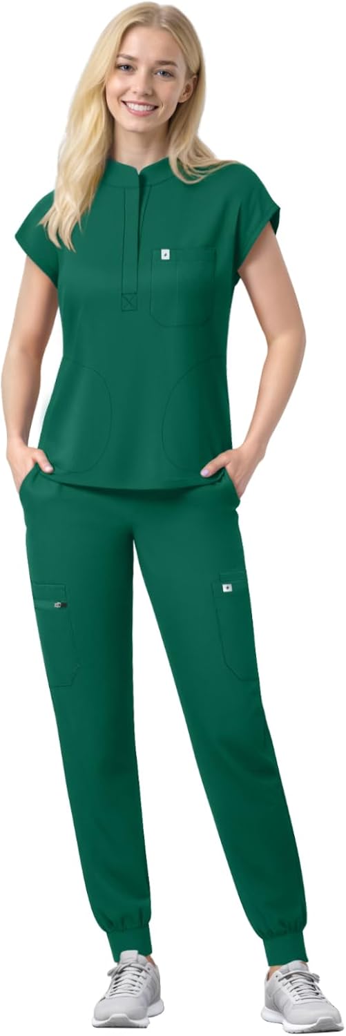 Eipnare Scrubs Set for Women Medical Uniform Nurse Suit, Anti-Wrinkle Scrub Top Jogger Pant&11 Pockets,4 Way Stretch Workwear