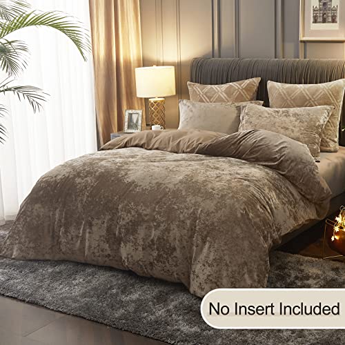 Phf Truly Velvet Duvet Cover Set King Size, 3Pcs Ultra Soft Breathable Comforter Cover Set, Luxury Cozy Flannel Duvet Cover With Pillow Shams Bedding Collection, 104" X 90", Dark Khaki #TOP2