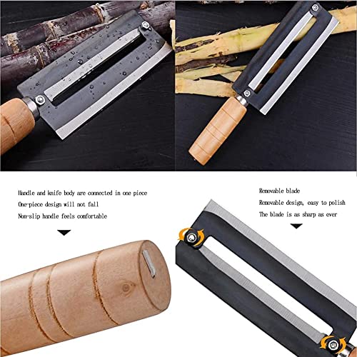 Image of P-PLUS INTERNATIONAL Planer Knife, Pineapple Pineapple Peeling Knife, Sugarcane Peeling Knife, Iron and Natural Non-Slip Wooden Wood Straight Handle Anti-Slip Knife(Pack of 2)
