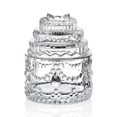 Joeyan Mini Glass Decorative Jar With Lid,Small Glass Jewelry Box,Tiny Embossed Glass Canister For Nuts Chocolates Candy Buffet Display And Home Wedding Decoration #TOP26