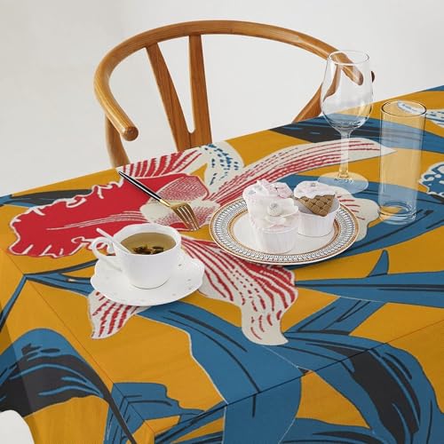 Nappe rectangulaire lin jaune moutarde lavable et anti-pli pour table